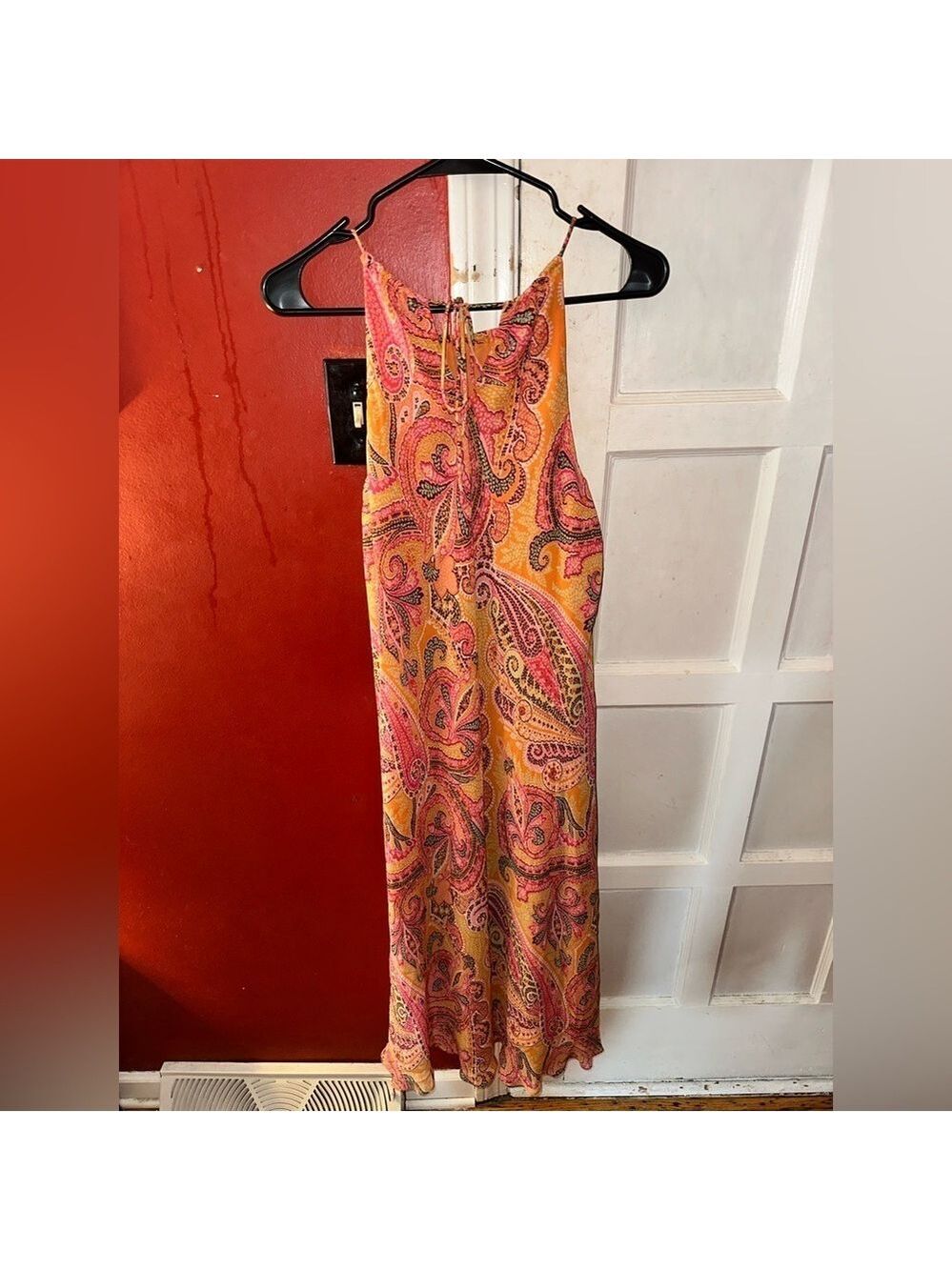 Ann Taylor Vintage Silk Paisley Print Orange Maxi Dress - Picture 4 of 8